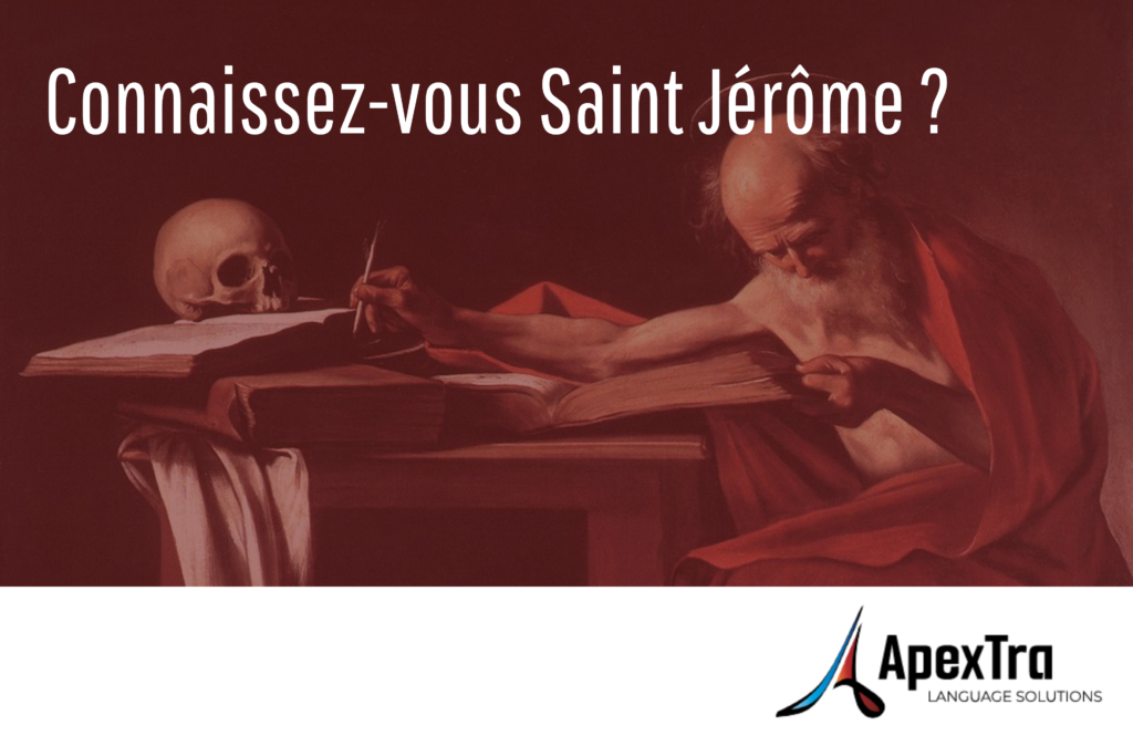 Connaissez-vous Saint Jérôme ? Logo ApexTra et tableau représentant Saint Jérôme en fond.