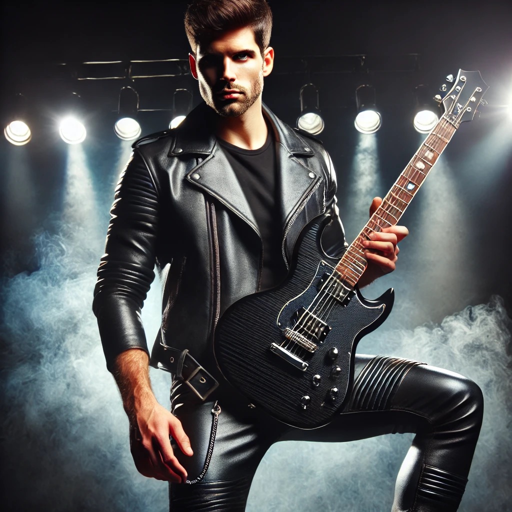 Rocker en noir avec une guitare